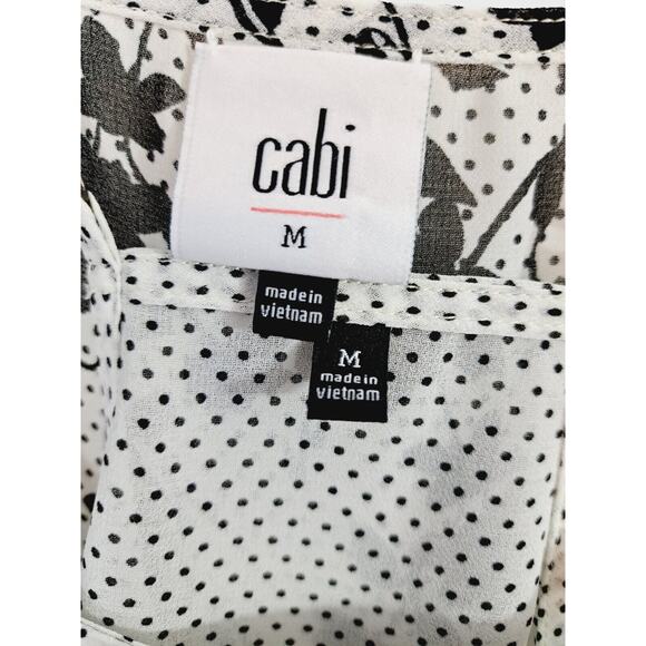 Cabi Women's Black White Floral Polka-dot 2 Pc Blouse Set Size Medium - Picture 4 of 8
